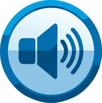 Blue speaker sound icon in a circular button graphic isolated vector
