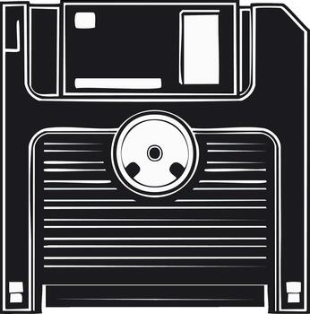 Black and white floppy disk retro computer data storage illustration vector