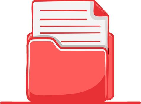 Red folder with document sheets. Concept of paperwork, file management vector