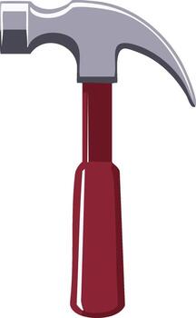 Illustration of a classic claw hammer with a red handle representing construction and DIY vector