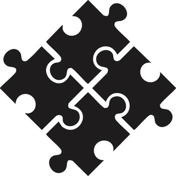 Four connected puzzle pieces forming a square with a central intersection symbolizing unity and collaboration vector