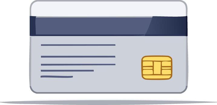 Illustrated payment card back view with EMV chip magnetic stripe and signature lines vector