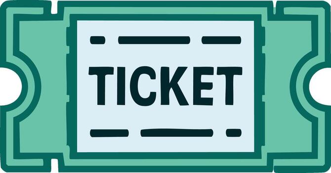 Simple green ticket icon with the word ticket on it and perforated edges vector