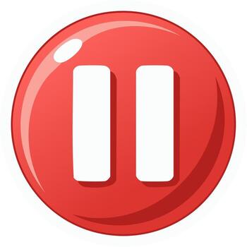 Vibrant red glossy circular pause icon representing media control or interruption in a digital interface vector