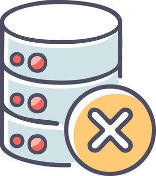 base de datos icono con un cruzar símbolo indicando error o supresión vector