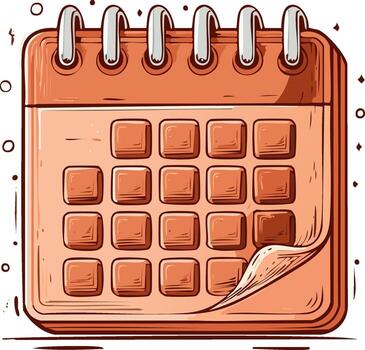 Vibrant cartoon style calendar in orange with blank dates a ring binder and a turning page for organization planning schedule vector