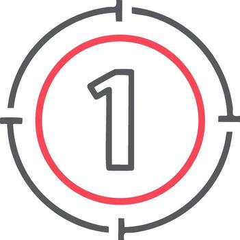 Minimalist circular target icon with number 1 in red and gray outline vector