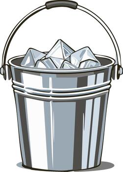 Metal bucket filled with ice cubes and a handle vector