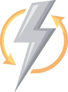 Renewable energy symbol featuring a lightning bolt with a circular arrow indicating cycle vector