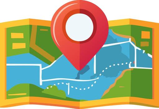 vibrante doblada mapa ilustración presentando un negrita rojo navegación alfiler calificación un específico viaje destino. vector