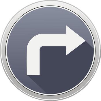 Right turn arrow button icon, navigation direction symbol with modern flat design vector