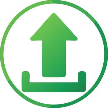 Green upload arrow symbol in a circle for data transfer and digital services vector