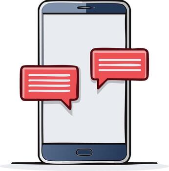 Smartphone with speech bubbles, illustration of mobile communication and texting. vector