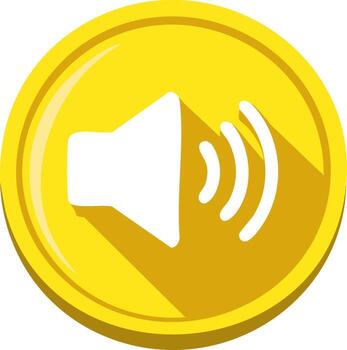 Yellow audio icon with sound waves on a round button symbol vector