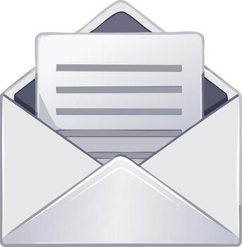 Open envelope with a letter showing lines of text and a grey inner lining vector