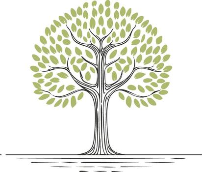Minimalist tree illustration with green leaves and a trunk design on white background vector