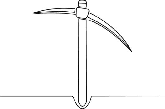 Mining Pickaxe Continuous Line Drawing Tool Embedded in Earth Minimalist Design vector