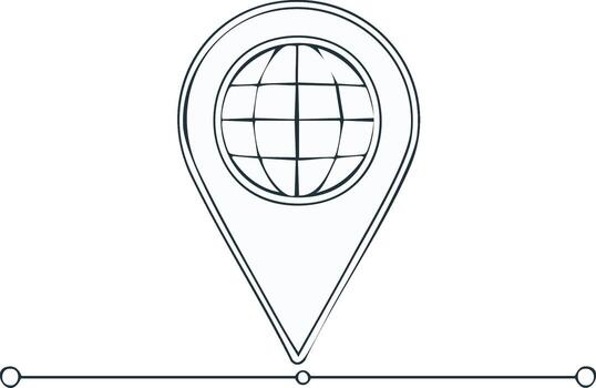 Global map location marker with simplified earth graphic and connecting line vector