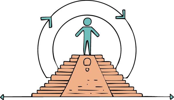 conceptual ilustración de un persona en escalera con un ciclo diagrama y flechas vector