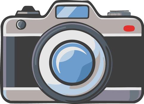Classic photographic camera illustration with prominent lens and shutter button vector