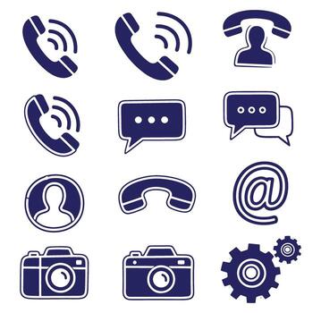Collection of hand drawn communication icons representing messaging telephone and technological elements vector