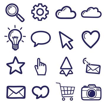 colección de mano dibujado digital íconos representando nube informática y web relacionado símbolos vector