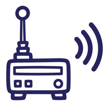 Stylized illustrated icon depicting a wireless router with signal strength emanating from device vector