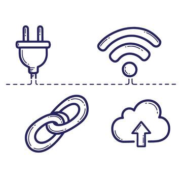 conjunto de minimalista línea Arte íconos representando conexión nube informática y tecnología vector