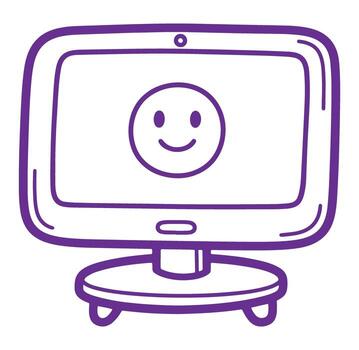 sonriente computadora monitor mostrando positivo emoji símbolo en minimalista garabatear estilo vector