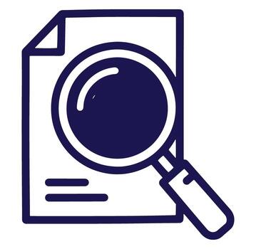 Magnifying glass inspecting a document or paperwork in simple minimalistic icon style vector