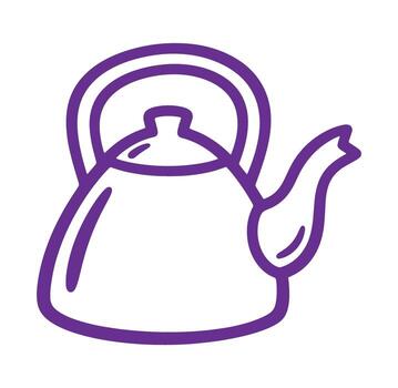 Simple outline drawing of a purple teapot with a handle and spout on a white background vector
