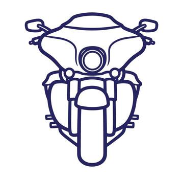 Front view detailed line art illustration of a powerful touring motorcycle with distinct features. vector