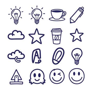 Simple hand drawn icons of everyday objects and symbols for user interface elements vector