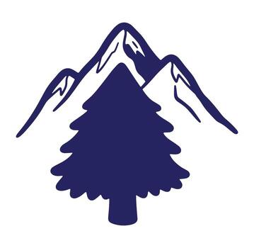 Simple illustration of mountain range and evergreen tree in a modern minimalist silhouette design vector