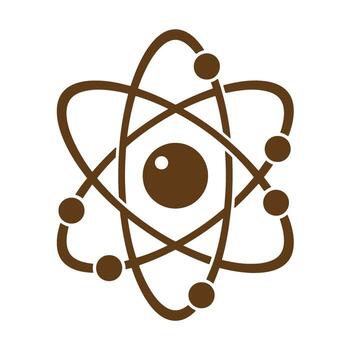 Simple brown atomic structure illustration representing science and physics on white background vector