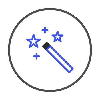 A simple modern magic icon design displaying a wand with floating stars in a circular frame vector