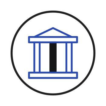 un sencillo neoclásico estilo edificio icono adjunto dentro un circulo gráfico representación de vector