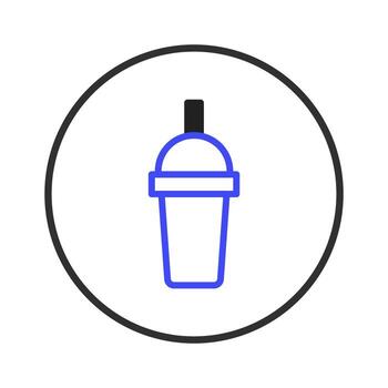 A simplified graphic illustration of a blue smoothie container with a straw icon within a circle vector