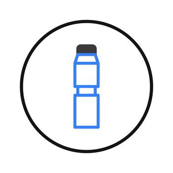 A streamlined blue bottle icon with a modern black cap encircled within a bold line design vector