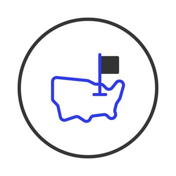 A symbolic representation of the united states featuring an outline with a flag marker within a vector