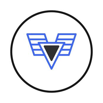 Abstract geometric emblem with blue lines and a dark triangular shape in a circle creating a vector