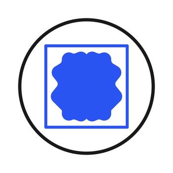 Abstract geometric design with blue irregular form encapsulated within a square and circle visual vector