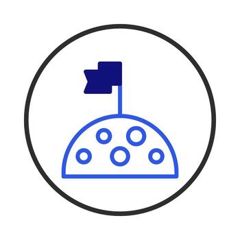 Conquering distant worlds minimalistic icon with a flag on the cratered lunar surface represents vector