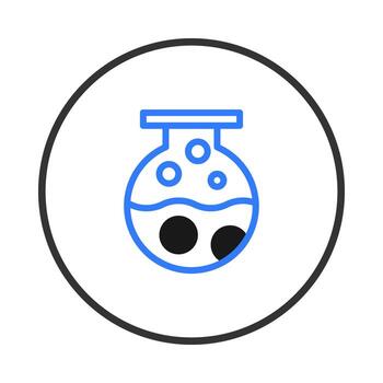 Laboratory experiment icon with blue flask and floating bubbles inside a circular symbol vector