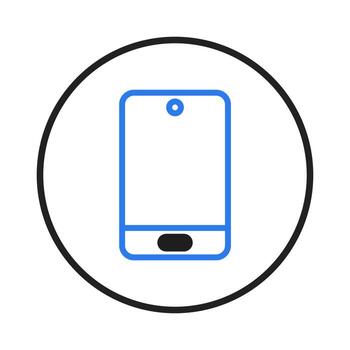 minimalista diseño de un azul resumido teléfono inteligente dentro un circulo para digital comunicación y vector