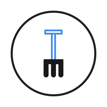 Minimalist garden hand fork illustration within a circular frame presents a simple tool for vector