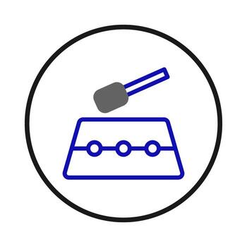 Minimalist illustration of abstract circuit board connection point within encompassing circular vector