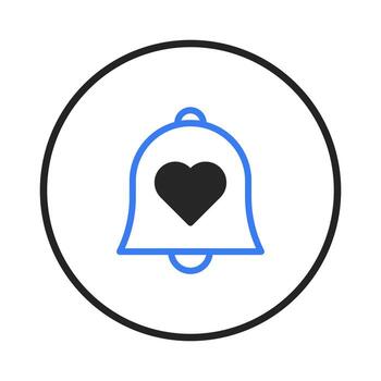 Notifications icon conveying a message of love heart centered with a bell shape in blue line style vector