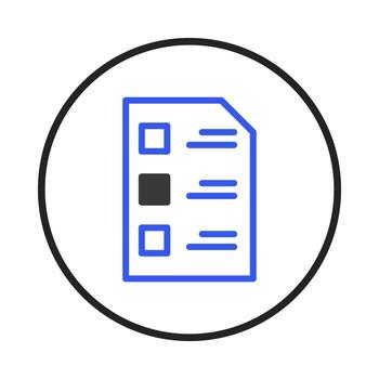 Simple document icon displaying list check marks inside circular border suggesting information and vector