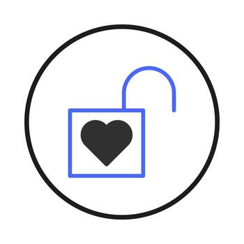 Simple heart unlock icon within circular border symbolizing freedom connection open love minimal vector